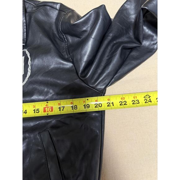 Wicked X Forever 21 Jacket Womens Small Black Faux Leather Bomber Rhinestone - Picture 12 of 16